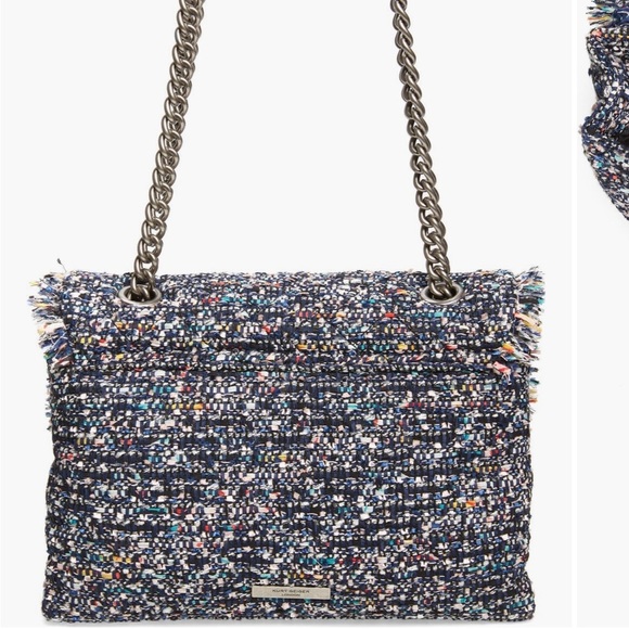 Kurt Geiger Tweed Large Kensington Bag Black Blue Shoulder Flap Closure NEW - Picture 4 of 16